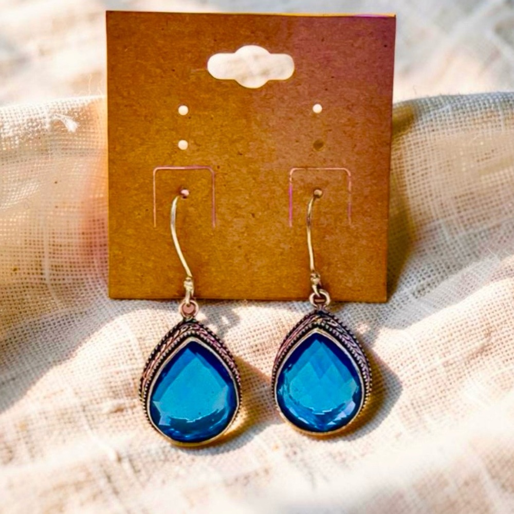 Sterling silver earrings Blue / Teal 925 earrings facets cut Beautiful - Picture 6 of 13